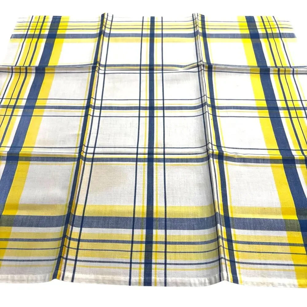 Cloth napkins set of 4 large squares cream blue yellow plaid print on cotton